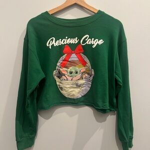 Star Wars Christmas Crop Sweatshirt Green. (W flaw) mandarin baby yoda holiday